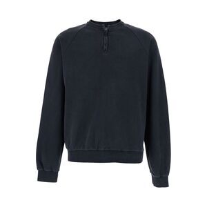Tonywack Men Men's Black Cotton Crewneck Sweatshirt With Half Zip Closure